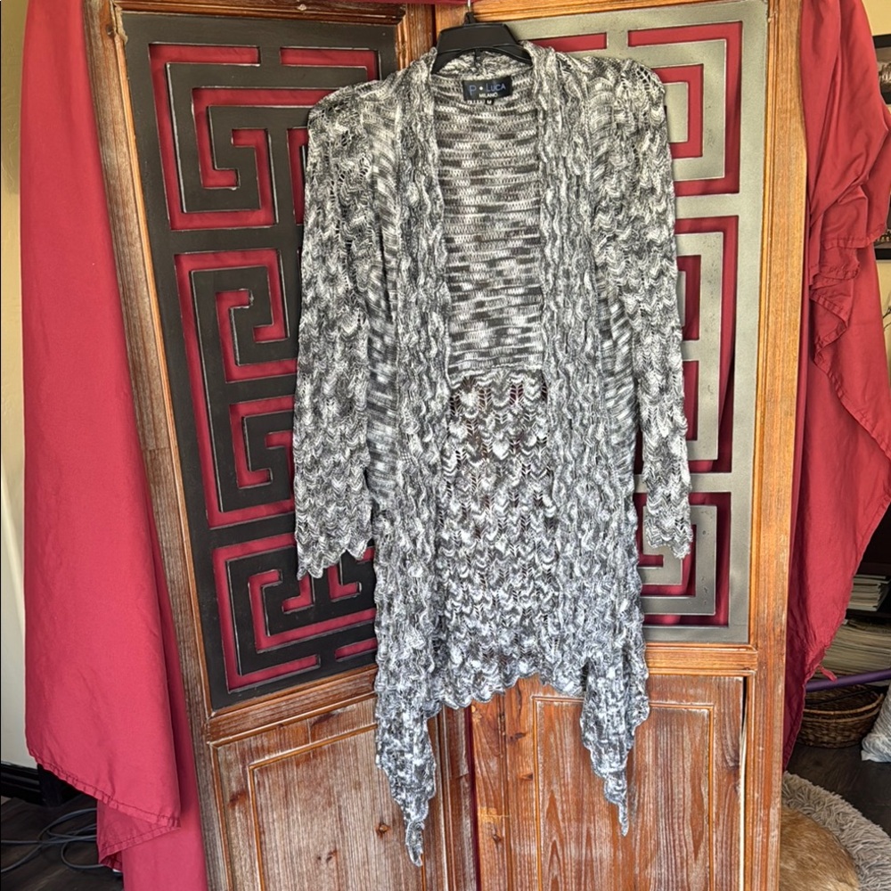 Gray and White Textured Women's Sweater